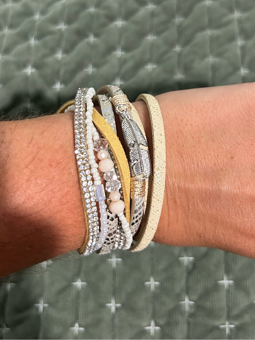 Brand new tan & silver Multi-Strand Crystal Wrap magnetic Bracelet from The Buck